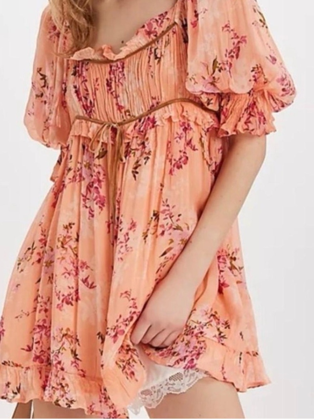 Free People Marney Mini Peach Floral Off-Shoulder dress or tunic size Small - Picture 7 of 7